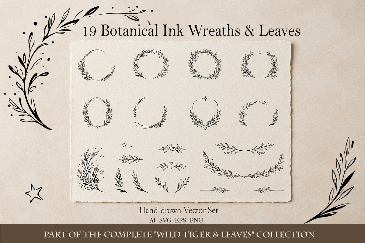 19 Botanical Ink Wreaths & Leaves, an Object Graphic by Christine Krahl (Photo 1 of 8)