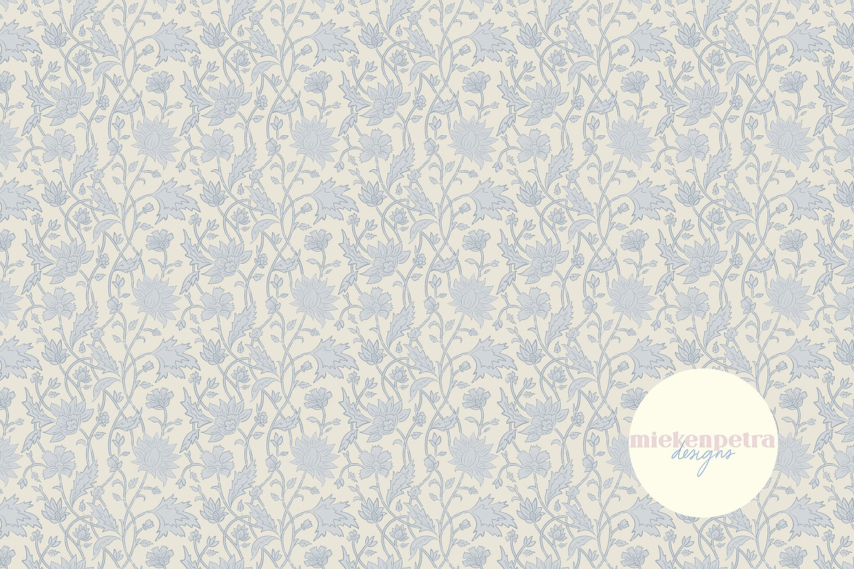 Trailing Block Print Floral Blue, a Pattern Graphic by Mieken Petra Designs (Photo 1 of 4)