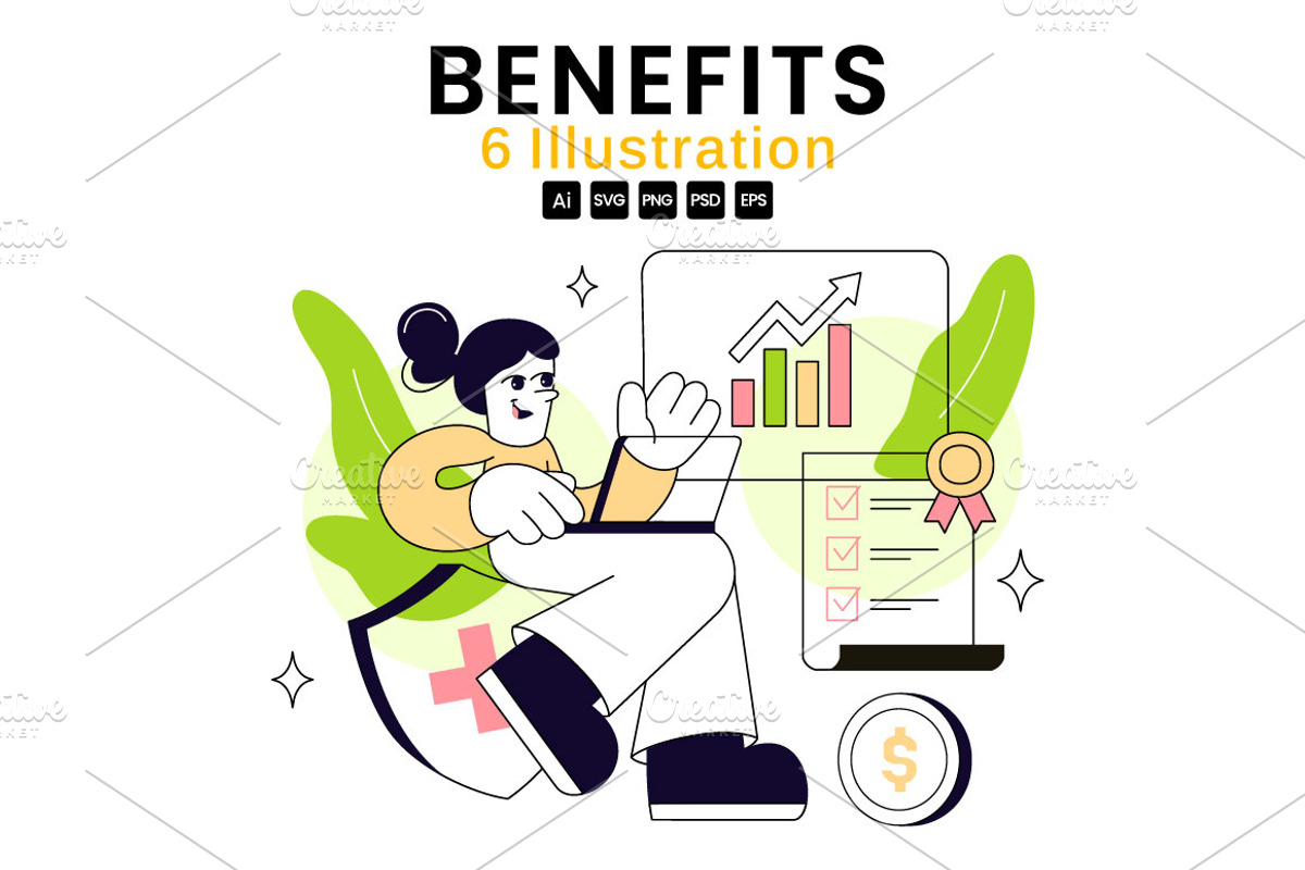 6 Benefits Vector Illustration, a Finance Illustration by denayunebgt (Photo 1 of 3)