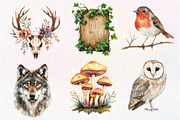 Vintage Woodland Watercolor Clipart, an Illustration by Dream Creation (Thumbnail 3 of 7)