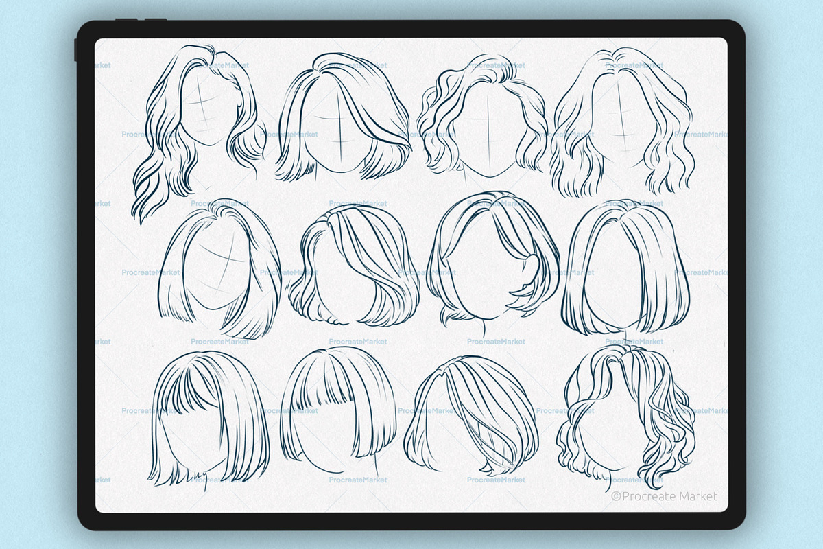 Procreate Hair Stamps Brushes, a Brush Add-On by Procreate Market (Photo 3 of 4)