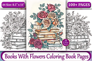 Books with Flowers Coloring Book, a Decorative Illustration by Design Station (Thumbnail 1 of 4)