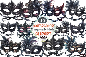 Black Lace Masquerade Mask Clipart, an Illustration by DreamCafeArt