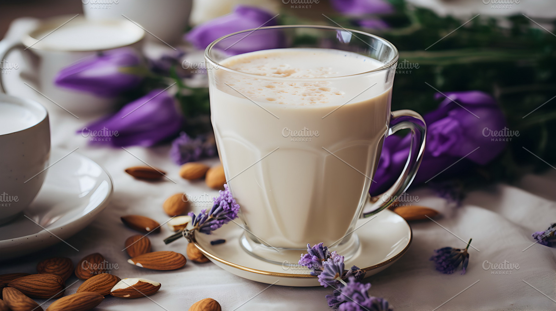 Lavender latte coffee, a Food & Drink Photo by Mashimara