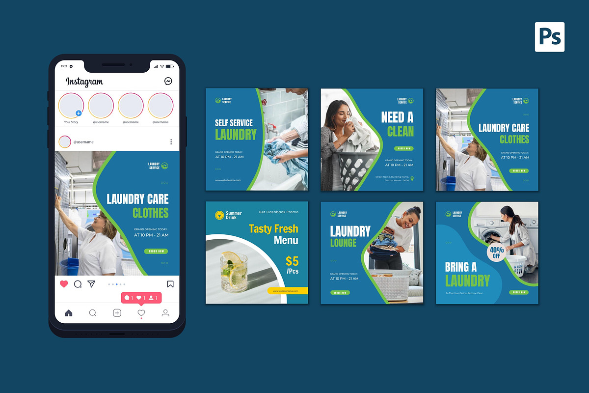 Laundry Service Instagram Post, a Social Media Template by CavenArt (Photo 3 of 5)
