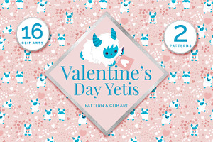 Valentine Yeti Pattern & Clip Art
