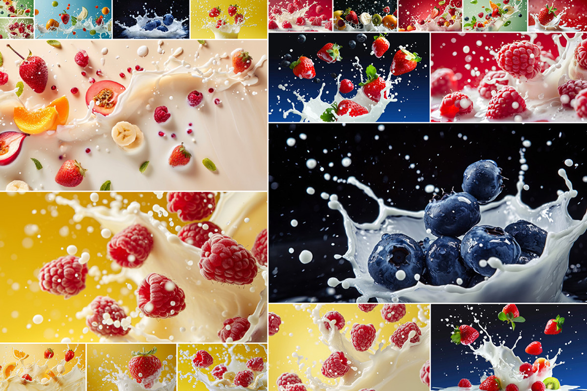 102 Fruits & berries milk splashes, a Food & Drink Photo by Handmadefont (Photo 11 of 16)