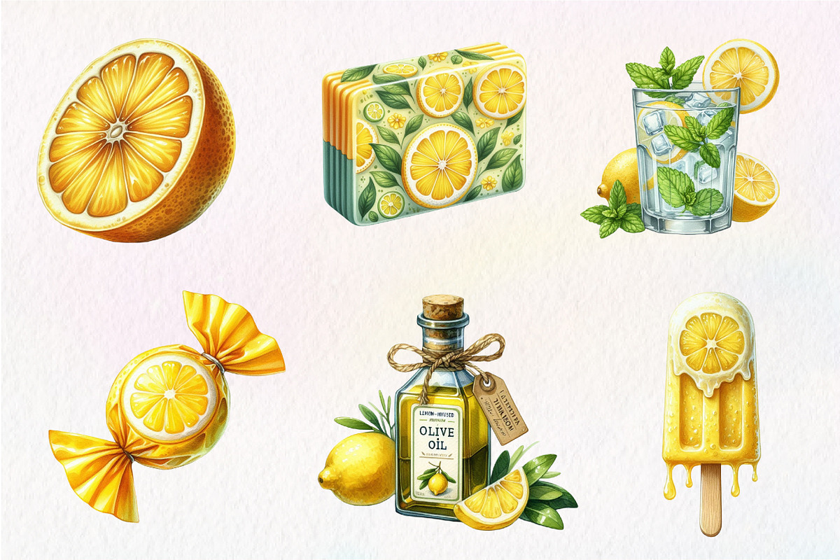 Watercolor Flavorful Lemon Clipart, an Illustration by CreationArt (Photo 3 of 5)