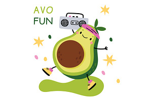 Cute happy avocado card. Cartoon, a Food Illustration by Vectorbuum