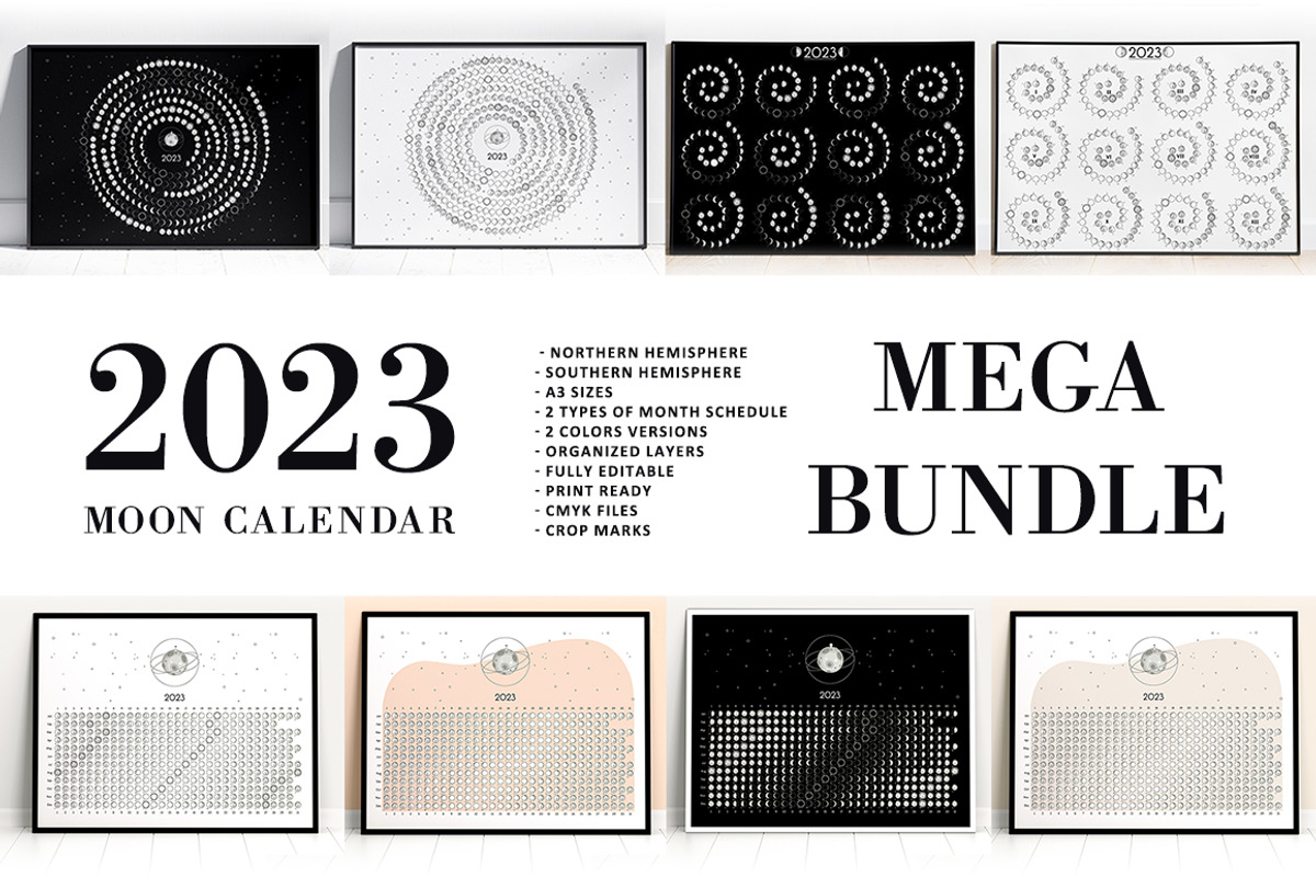 MEGA BUNDLE Moon Calendar 2023, a Stationery Template by land art (Photo 1 of 17)