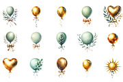 Sage and Gold Balloons Clipart, an Illustration by Designking (Thumbnail 2 of 5)