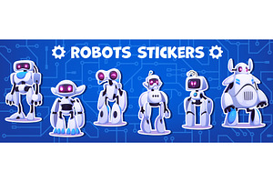 Stickers pack, cartoon robots, a Technology Illustration by Vector Tradition