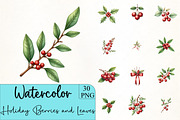 Holiday Berries and Leaves Clipar, an Illustration by CrexoraLab (Thumbnail 1 of 5)