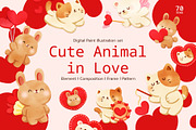 Cute Animal in Love Digital Painting, an Animal Illustration by CreativeValuation (Thumbnail 1 of 12)