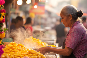 Asian street market scene with cheer, a Photo by Dvoevnore photos