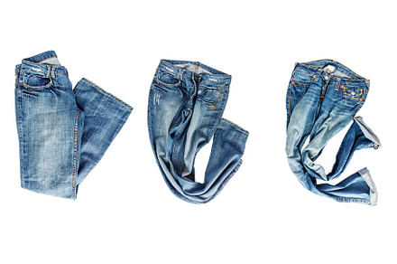Collection of folded jeans isolated featuring blue, clothing, and pants, a Beauty & Fashion Photo by TanaCh