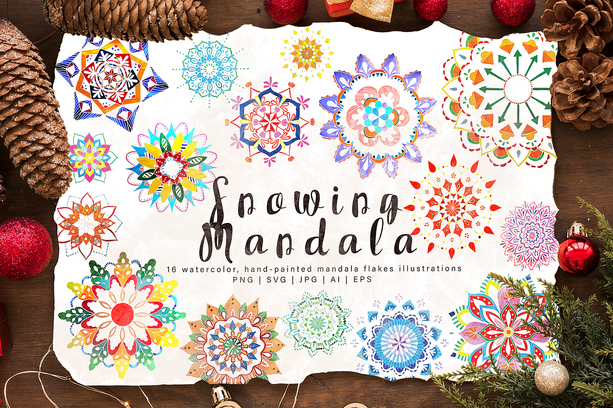 Snowing Mandala Illustrations, an Illustration by maaariabouvier (Photo 1 of 16)