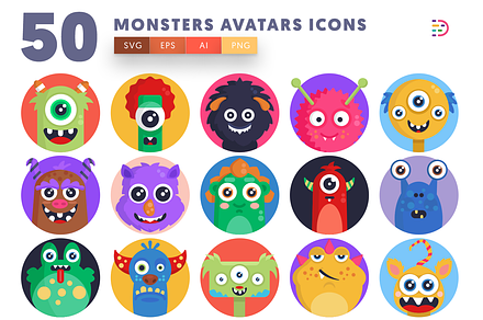 50 Monsters Avatars Icons, an Outline Icon by Dighital