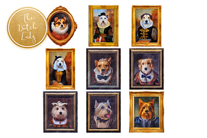 Victorian Pet Portraits Clipart Set