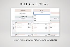 Editable Bill Calendar Google Sheets