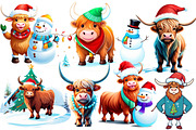 Cute Christmas Highland Cow Clipart, an Illustration by Wow Magic (Thumbnail 2 of 5)