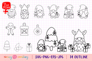 Gnomes Christmas Outline Clipart, a Decorative Illustration by Noey smiley (Thumbnail 2 of 6)