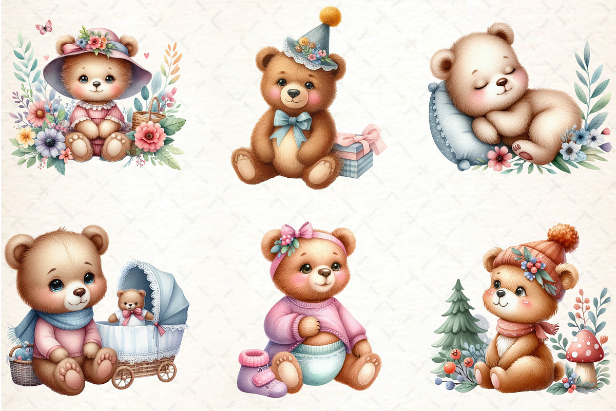 Watercolor Baby Bear Clipart, an Illustration by DreamCafeArt (Photo 3 of 6)
