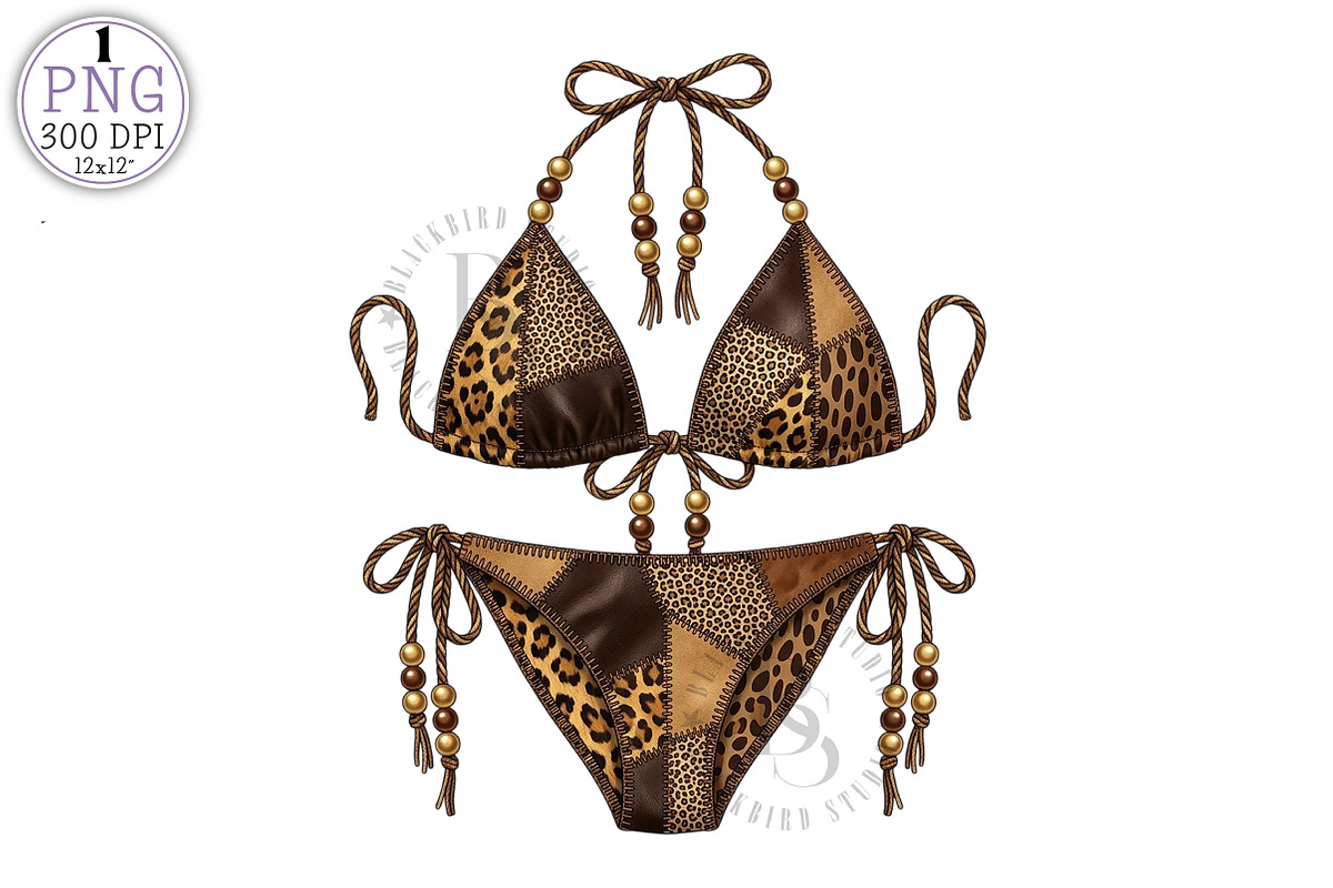 Leopard Print Patchwork Bikini PNG, a Work Illustration by Black Bird Studio (Photo 1 of 3)