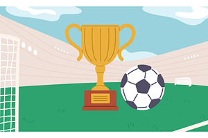 Golden trophy cup and soccer ball on, a Sport Illustration by Vectorbuum