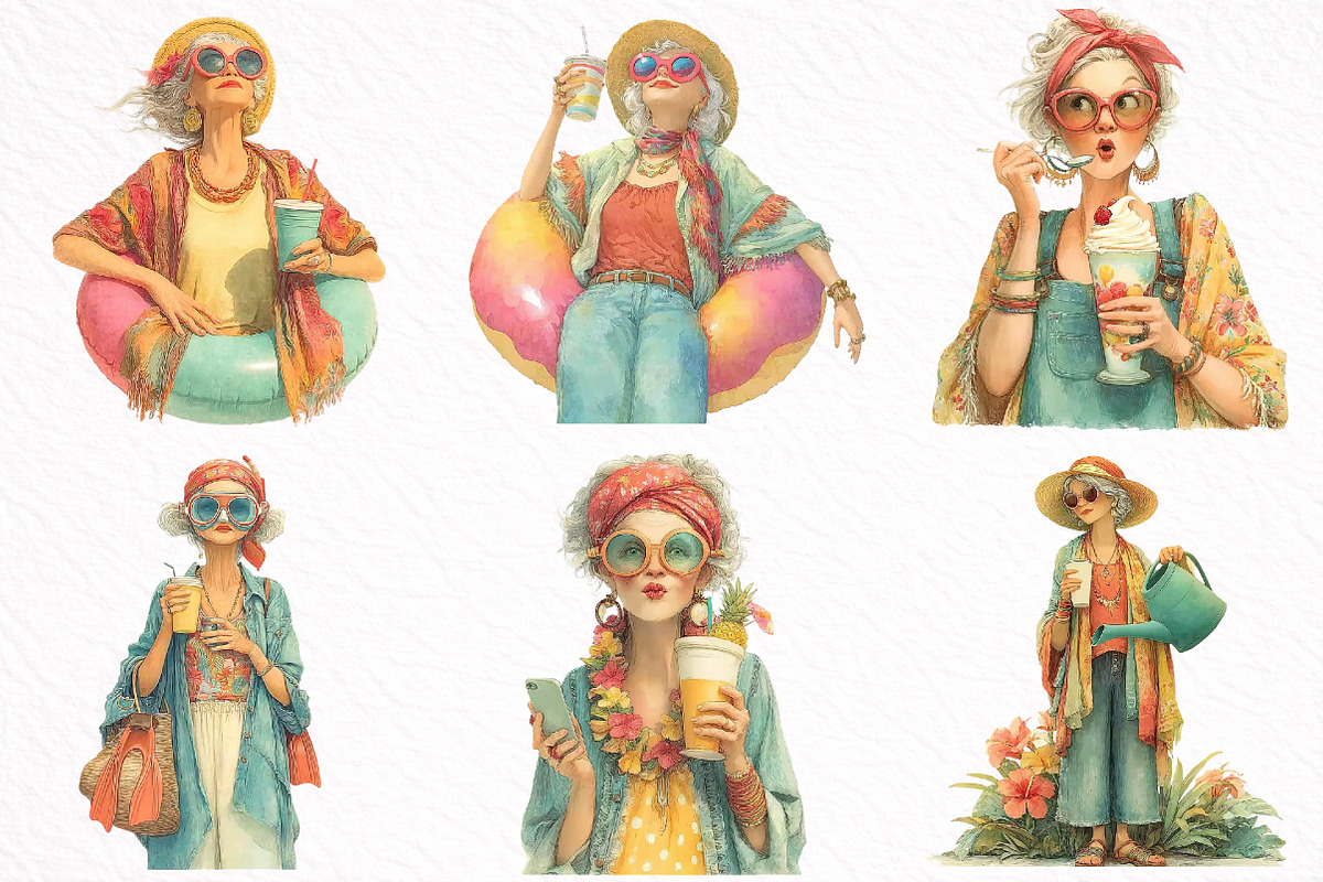 Summer Funny Grandma Clipart, an Illustration by DreamArtGraphic (Photo 6 of 8)