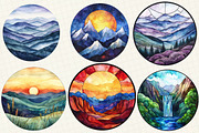 Stained Glass Mountain Scene Clipart, an Illustration by OK Design (Thumbnail 3 of 5)