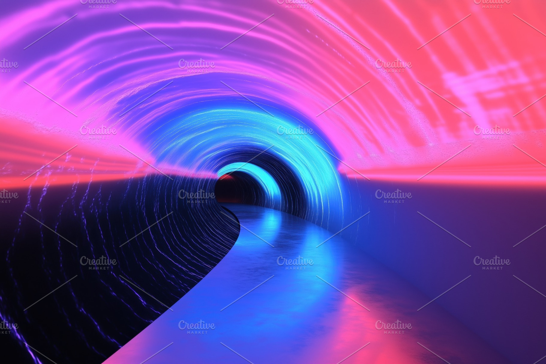 A vibrant, futuristic tunnel illuminated with swirling neon lights in shades of, an Arts & Entertainment Photo by Textures & Backgrounds