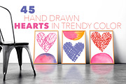 45 Hand drawn hearts in trendy color, a Decorative Illustration by guylaine's design (Thumbnail 1 of 4)