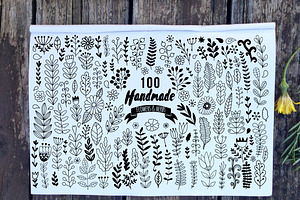 Set of doodle leaf and flowers