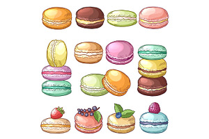 Colored Illustrations Of Delicious Macaroons