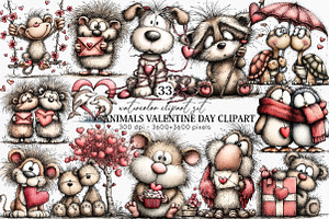 Animals Valentine Day Clipart, an Illustration by Canvas Craft