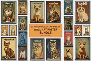 20 Types Of Cats Wall Art Poster Set