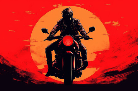 biker on a motorcycle rides off into the sunset, a Photo by Pictures for you!!!!!!!!!