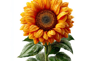 Single vibrant sunflower with dew-covered petals and leaves isol, a Nature Photo by José Manuel Gelpi