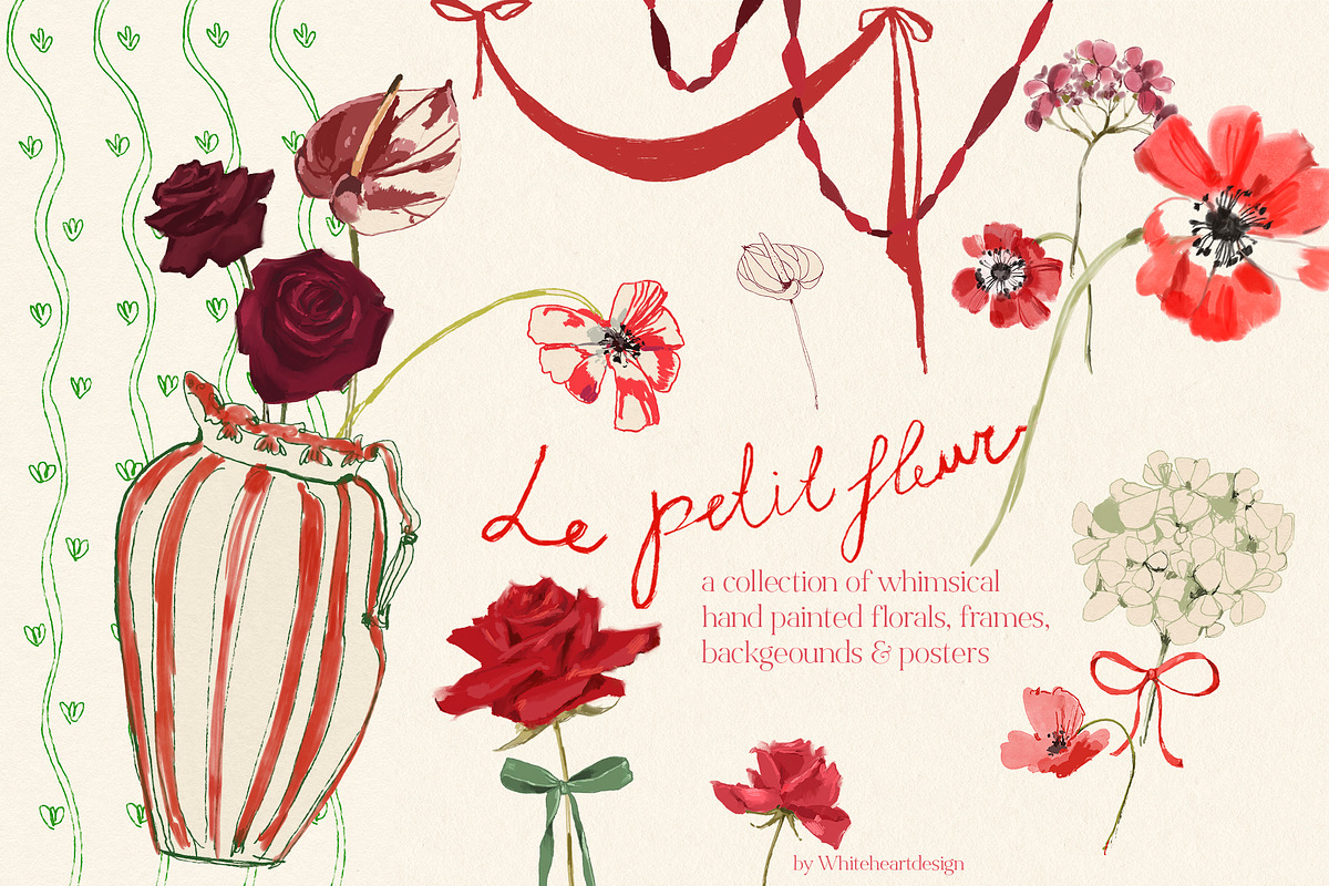 Red Burgundy Flowers PNG, a Decorative Illustration by whiteheartdesign (Photo 1 of 17)