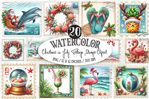 Christmas in July Postage Stamps, an Illustration by Designking
