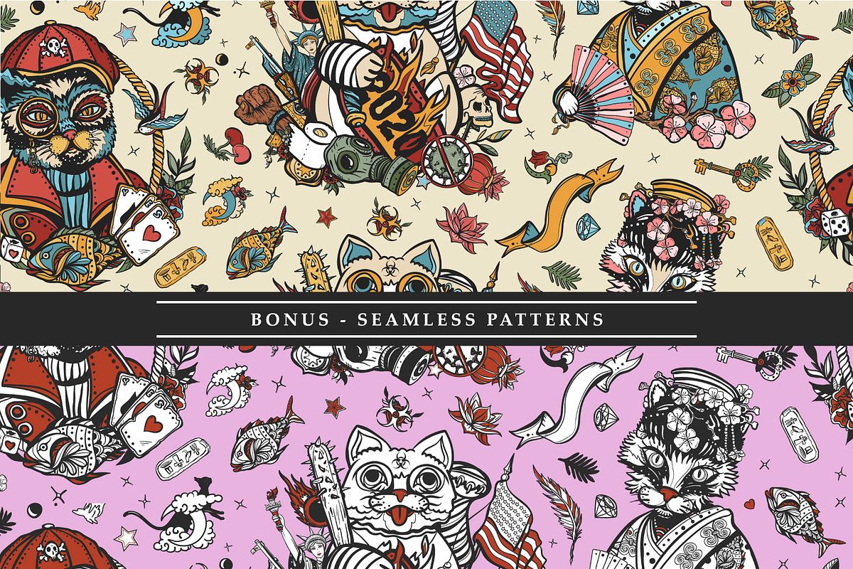 Cats old school tattoo, a Background Graphic by intueri (Photo 5 of 8)