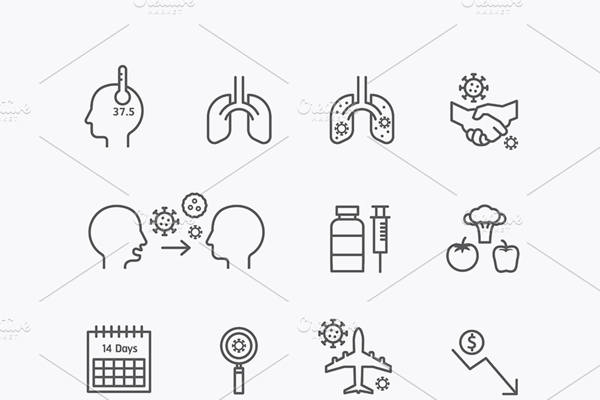corona covid19 virus icons flat line, an Outline Icon by Feelplus Creator (Photo 3 of 6)