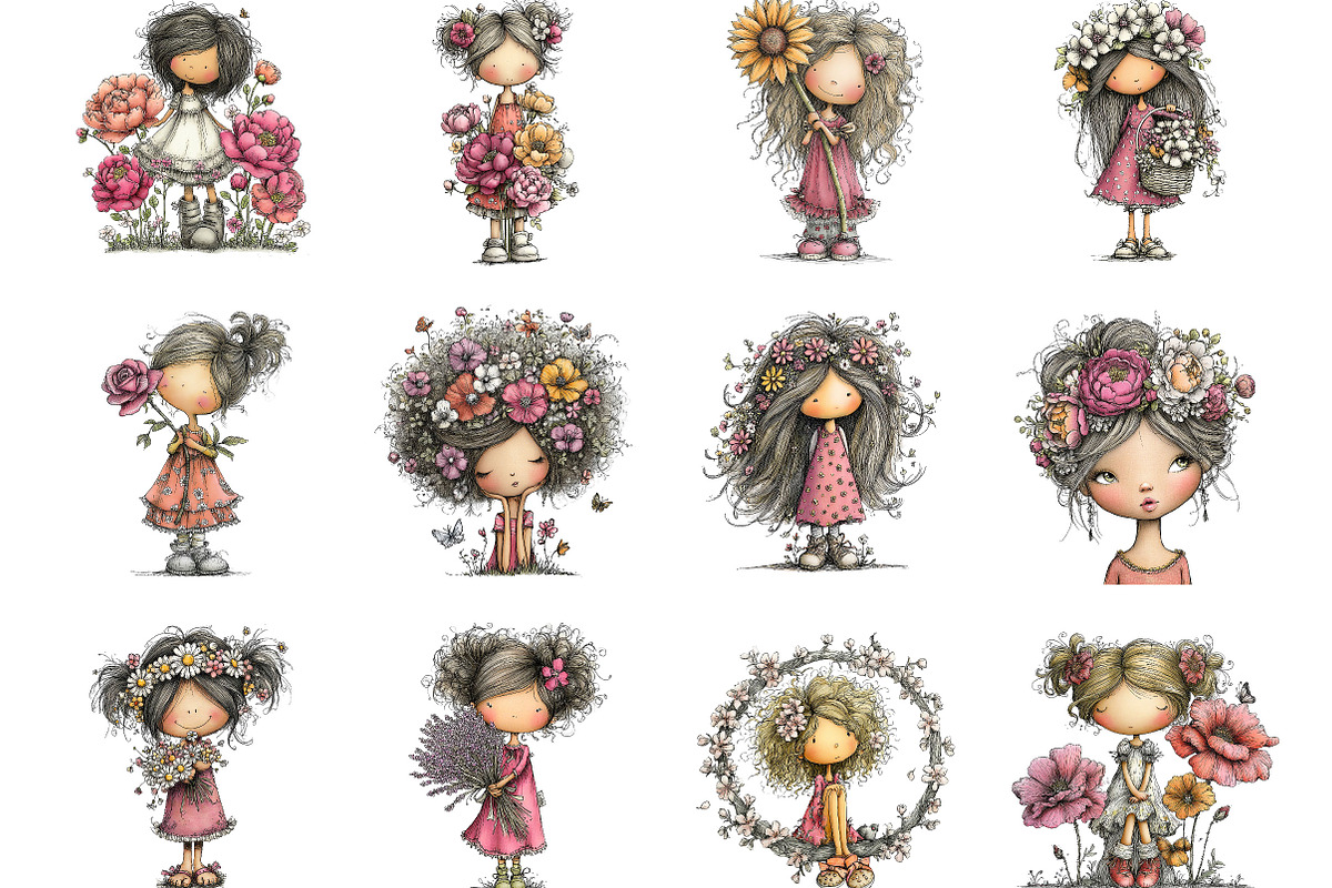 Floral Girl Whimsical Clipart, a Person Illustration by Designking (Photo 2 of 5)