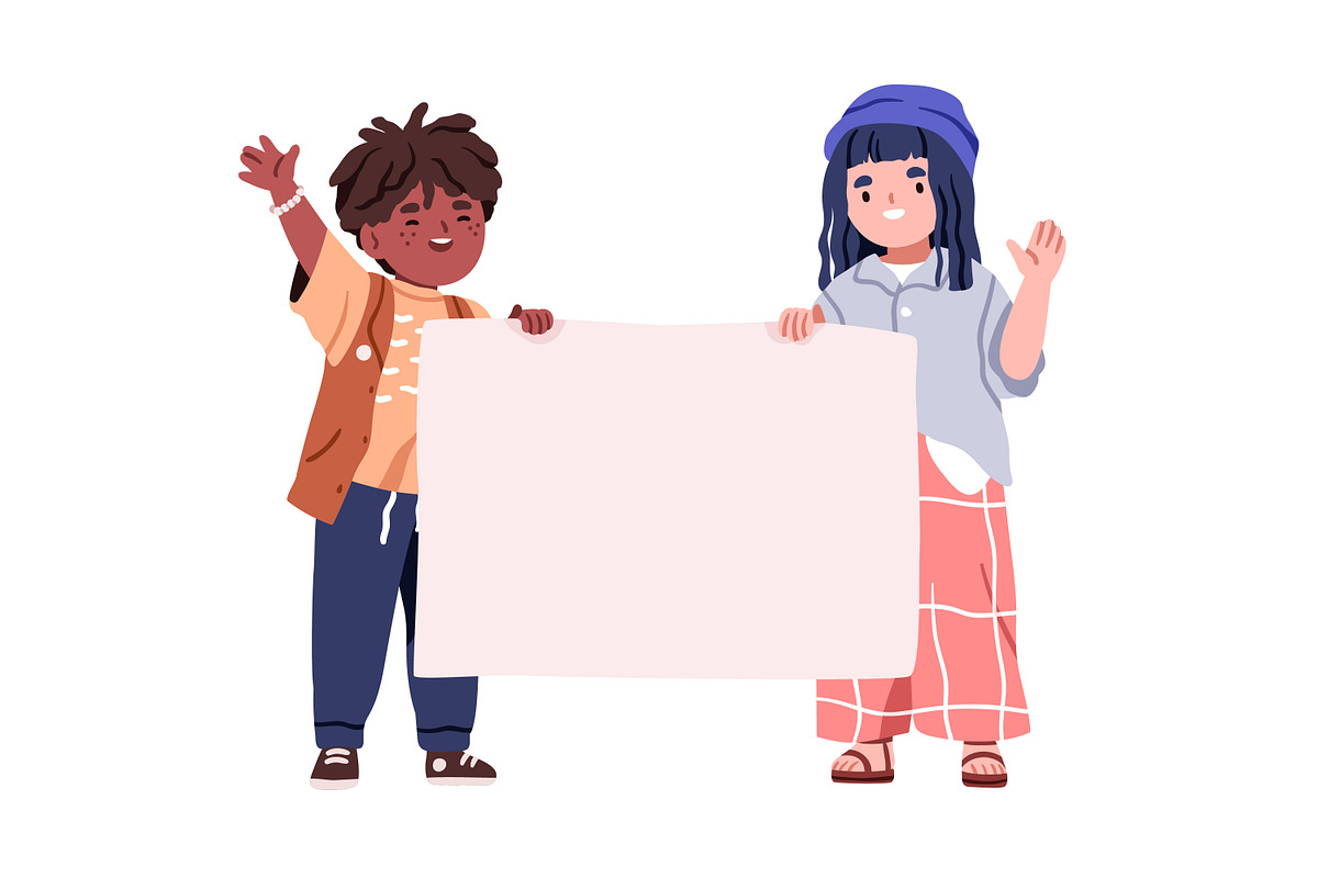 Happy cute children with banners set, a Person Illustration by Good Studio (Photo 5 of 6)