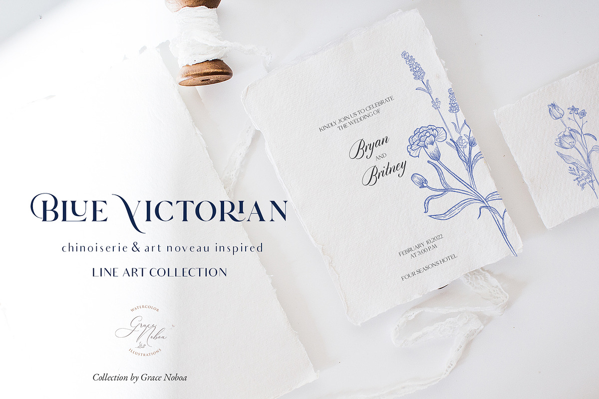 Blue Victorian & Chinoiserie set, a Decorative Illustration by Grace Noboa Illustrations (Photo 4 of 13)