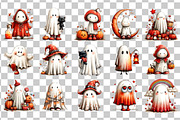 Halloween Ghost PNG Clipart Bundle, a Seasonal Illustration by Nicolle's Colorful Art (Thumbnail 3 of 4)
