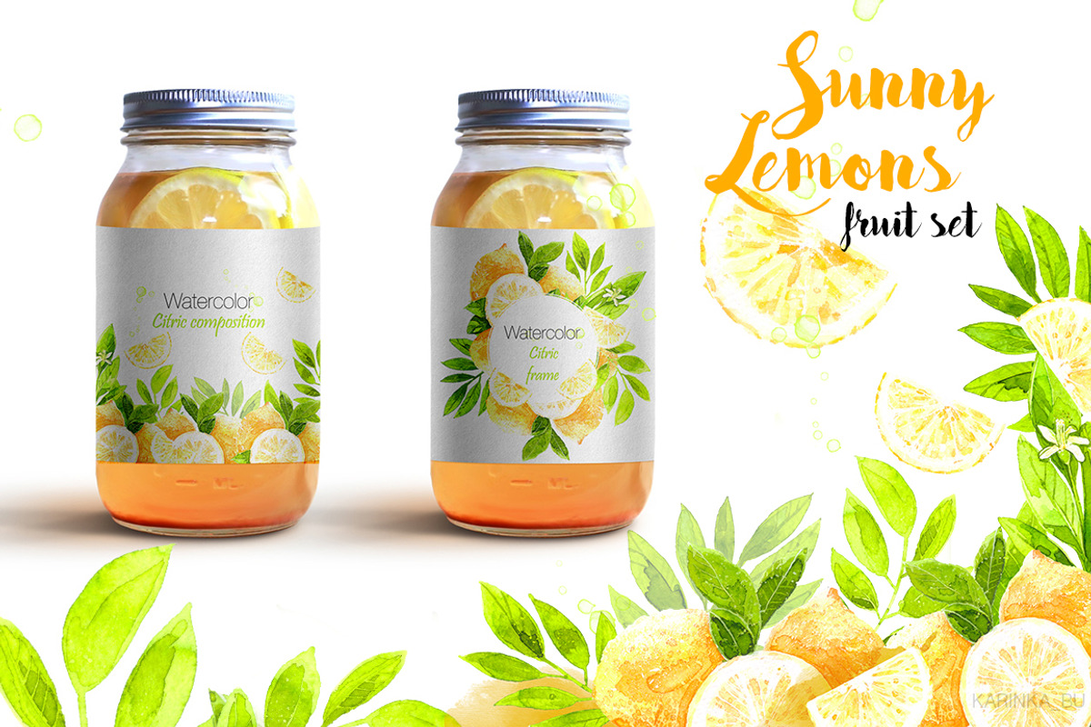 Watercolor Lemons Set illustrations., a Food Illustration by KarinkaBU (Photo 7 of 7)