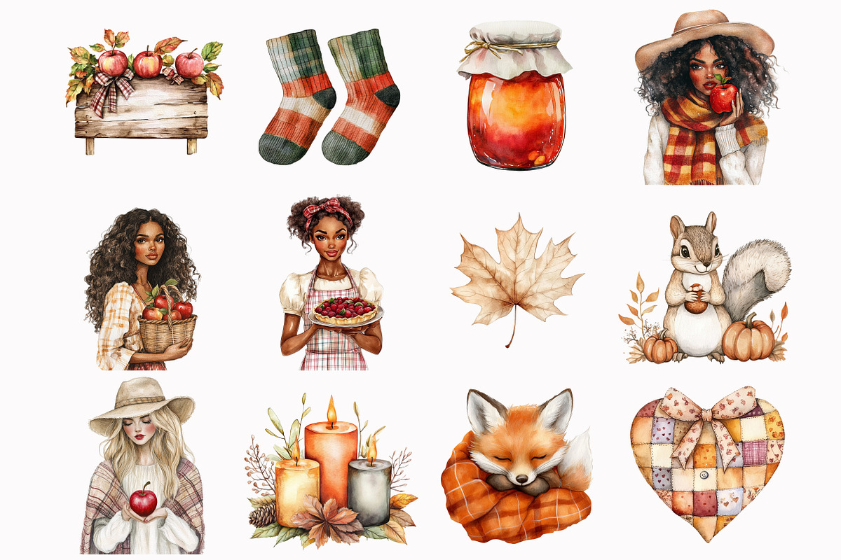 Watercolor Apple Harvest Clipart, a Seasonal Illustration by Design Market (Photo 3 of 5)