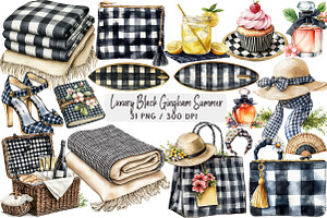 Luxury Black Gingham Summer Clipart, an Illustration by DreamArtGraphic